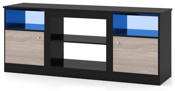 Costway Supporto tv con luci led con ripiano regolabile e scomparto aperto per camino elettrico, Supporto consolle con spazio