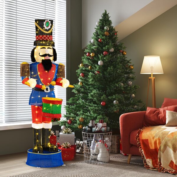 Costway Soldato di Natale 3D alto 185cm con tamburo pre-illuminato, Soldato luminoso di natale con 100 luci LED brillantini