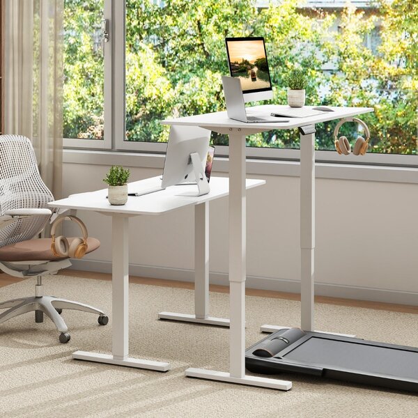 Costway Scrivania elettrica ergonomica con 3 memorie di altezza e protezione anti-collisione, Scrivania regolabile in altezza Bianco