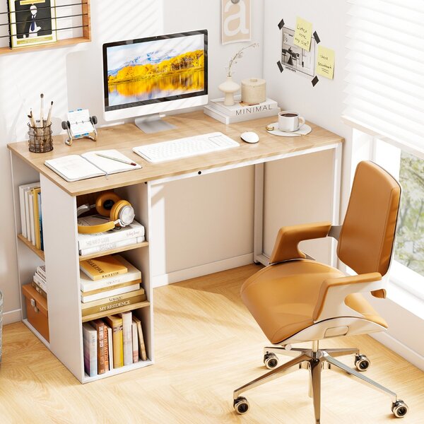 Costway Scrivania per computer e struttura in metallo con 5 ripiani, Scrivania da ufficio per PC portatile Naturale