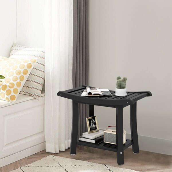 Costway Panca da doccia impermeabile con sedile curvo ripiano per riporre gli oggetti, Sgabello da bagno versatile Nero