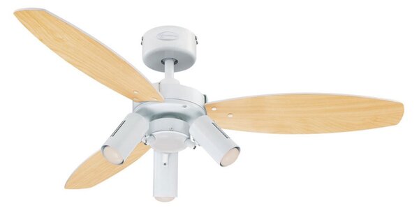 Ventilatore con luce Jet Plus, a 3 luci, bianco/legno, Westinghouse Westinghouse, Jet Plus, Bianco, Soggiorno, Legno, Industriale