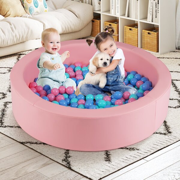 Costway Piscina per bambini con imbottitura in spugna e sacchetto portaoggetti in rete, Piscina di palline rotonda in schiuma Rosa