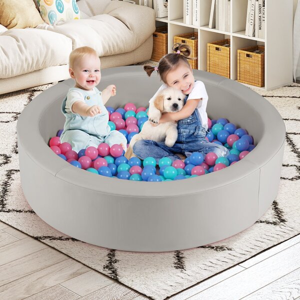 Costway Piscina per bambini con imbottitura in spugna e sacchetto portaoggetti in rete, Piscina di palline rotonda in schiuma Grigio