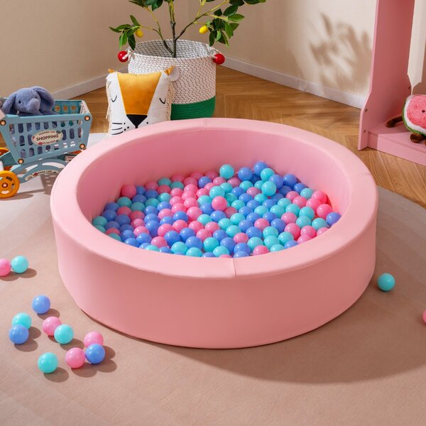 Costway Piscina per bambini con imbottitura in spugna e sacchetto portaoggetti in rete, Piscina di palline rotonda in schiuma Rosa