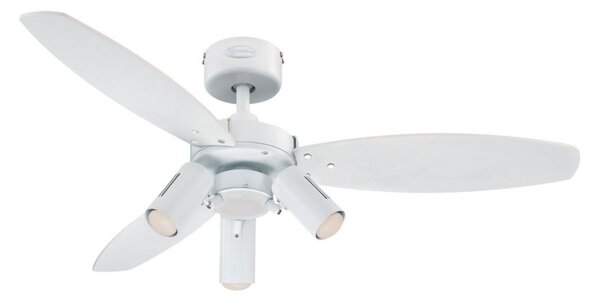 Ventilatore con luce Jet Plus, a 3 luci, bianco/legno, Westinghouse Westinghouse, Jet Plus, Bianco, Soggiorno, Legno, Industriale