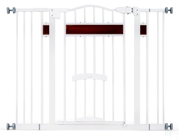 Costway Cancello per animali per aperture da 74 a 104 cm con 2 prolunghe, Cancello per animali installazione senza fori Bianco