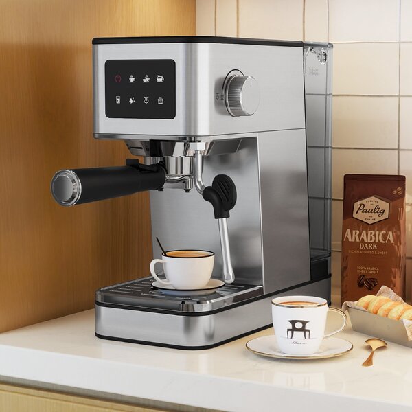 Costway Macchina da caffè da 20 bar con montalatte con schermo a sfioramento e 1, Macchina per espresso in acciaio inossidabile Argento