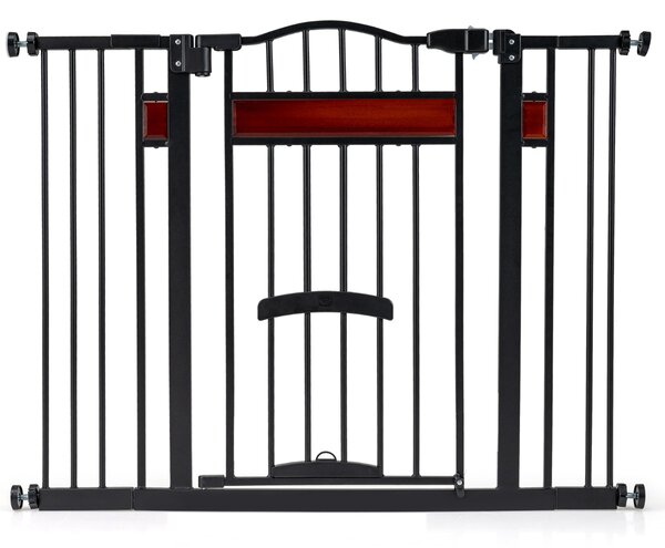 Costway Cancello per animali per aperture da 74 a 104 cm con 2 prolunghe, Cancello per animali installazione senza fori Nero