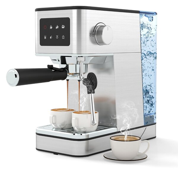 Costway Macchina da caffè da 20 bar con montalatte con schermo a sfioramento e 1, Macchina per espresso in acciaio inossidabile Argento