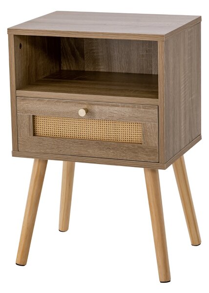 Costway Comodini in rattan con cassetto tavolini laterali stile boho da letto, Comodini in legno per soggiorno Naturale