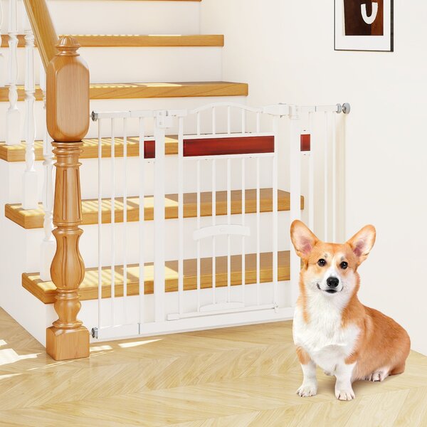 Costway Cancello per animali per aperture da 74 a 104 cm con 2 prolunghe, Cancello per animali installazione senza fori Bianco