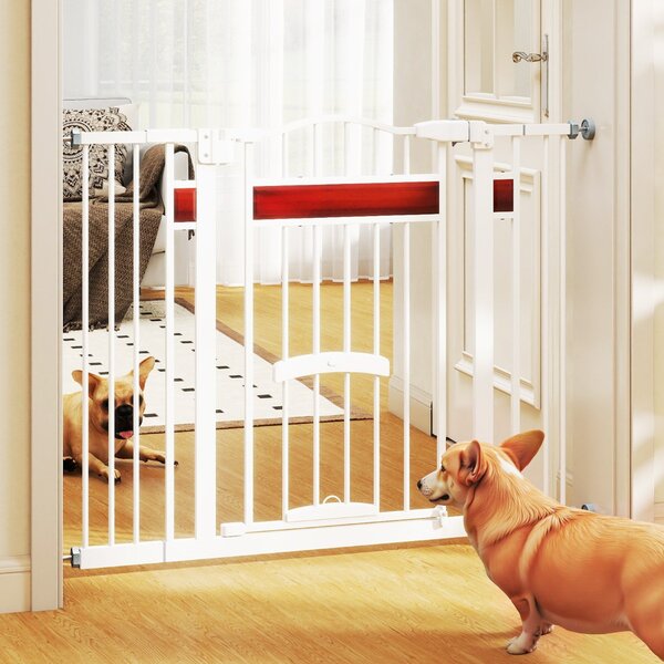 Costway Cancello per animali per aperture da 74 a 104 cm con 2 prolunghe, Cancello per animali installazione senza fori Bianco