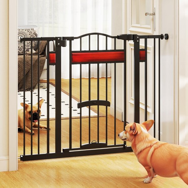 Costway Cancello per animali per aperture da 74 a 104 cm con 2 prolunghe, Cancello per animali installazione senza fori Nero