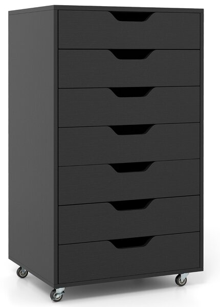 Costway Mobile con 7 cassetti organizzatore di documenti mobile con 4 ruote girevoli universali, Mobile comò verticale in legno Nero