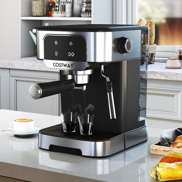 Costway Macchina da caffè professionale 1200W con montalatte a vapore, Macchina per espresso 20 bar per barista Nero e argento