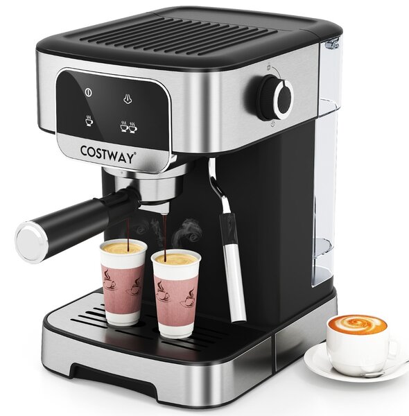 Costway Macchina da caffè professionale 1200W con montalatte a vapore, Macchina per espresso 20 bar per barista Nero e argento