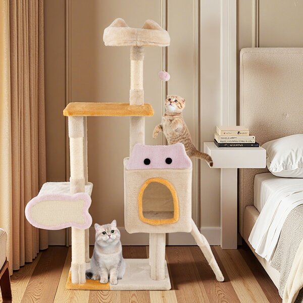 Costway Albero per gatti da interno torre a più livelli con cuscino, Albero centro attività per animali domestici