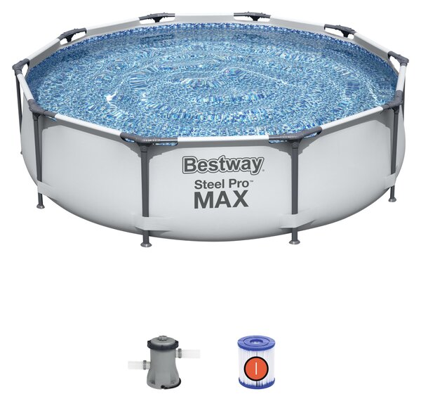 Set piscina Bestway® Steel Pro MAX™ Frame con pompa filtro Ø 305 x 76 cm, grigio chiaro, rotondo