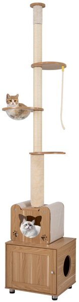 Costway Albero per gatti dal pavimento al soffitto da interno capsula spaziale, Albero per gatti pavimento capsula Marrone