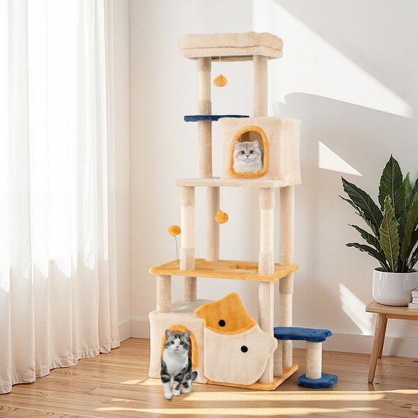 Costway Albero per gatti da interno posatoio morbido rimovibile palo scratcher in sisal, Albero centro attività versatile per animali domestici