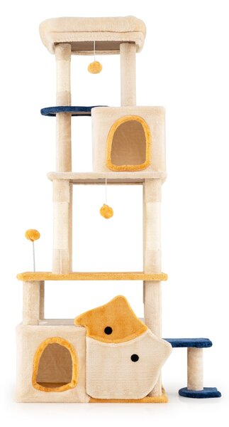 Costway Albero per gatti da interno posatoio morbido rimovibile palo scratcher in sisal, Albero centro attività versatile per animali domestici