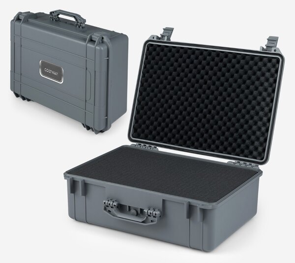 Costway Custodia dura impermeabile portatile per apparecchi elettronici, Scatola asciutta con involucro duro 56x44x22cm Grigio