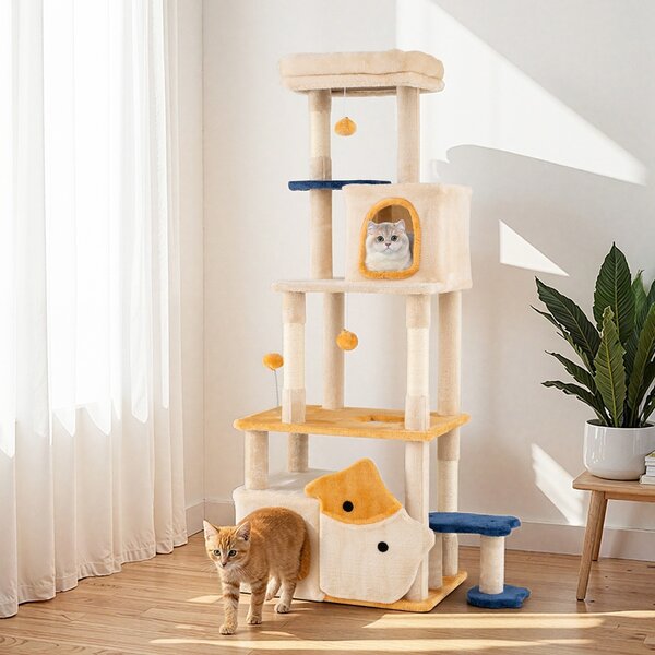 Costway Albero per gatti da interno posatoio morbido rimovibile palo scratcher in sisal, Albero centro attività versatile per animali domestici