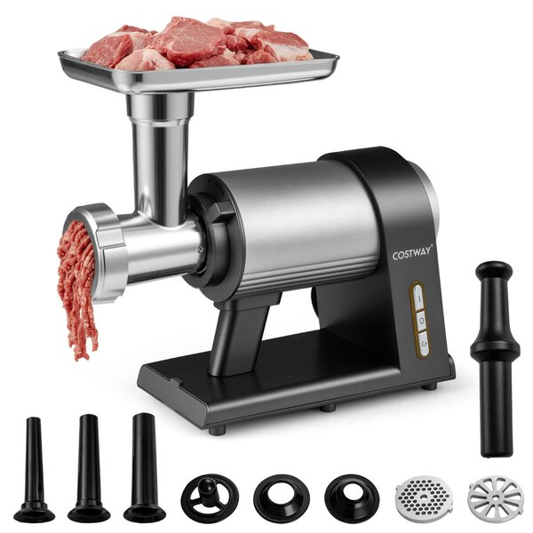 Costway Tritacarne elettrico con insaccatore per salsicce e 3 dischi per macinare, Tritacarne in alluminio per cucina