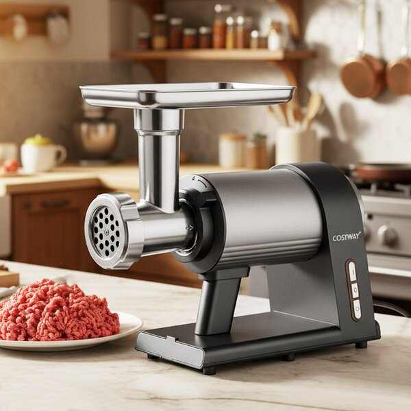 Costway Tritacarne elettrico con insaccatore per salsicce e 3 dischi per macinare, Tritacarne in alluminio per cucina