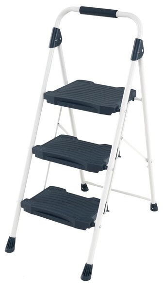 Costway Scala a 3 gradini sgabello pieghevole con corrimano imbottito, Scala portatile e robusta in acciaio al carbonio Blu