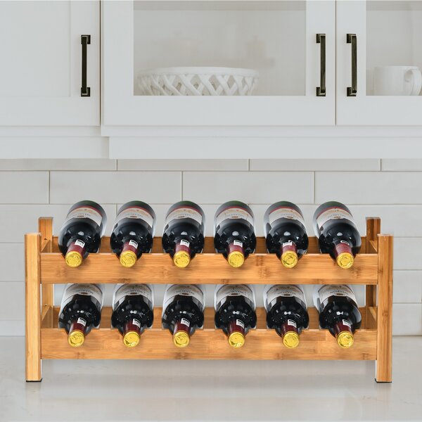Costway Scaffale di bambù per vini con 2 livelli e porta bottiglie di vino, Porta bottiglie per cucina e scaffale bottiglie di vino di legno