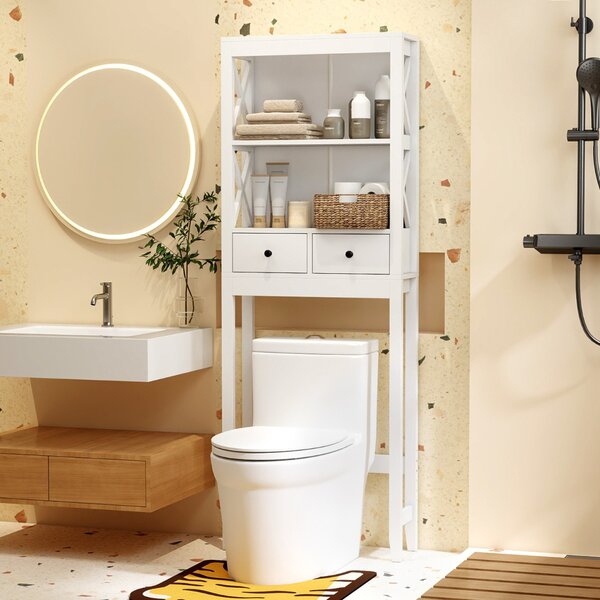 Costway Organizzatore da bagno indipendente alto 165 cm con ripiani aperti, Mensola sopra il WC per lavanderia Bianco