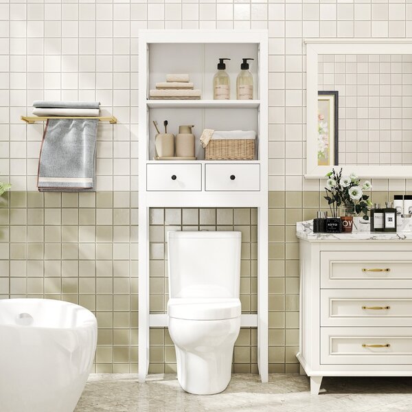Costway Organizzatore da bagno indipendente alto 165 cm con ripiani aperti, Mensola sopra il WC per lavanderia Bianco