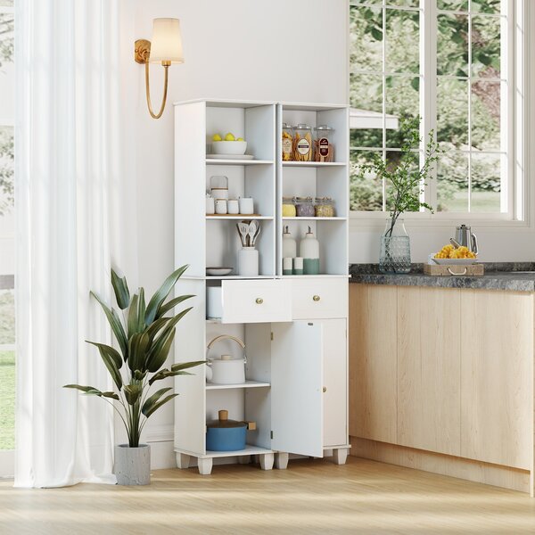 Costway Mobile bagno alto mobiletto stretto da pavimento con 3 ripiani aperti, Mobile unità di stoccaggio indipendente Bianco