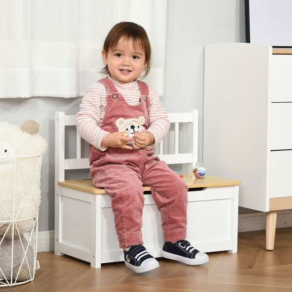 HOMCOM Cassapanca Contenitore in legno per Bambini Cassapanca 2 in 1 in Legno portagiochi con Pistone per Chiusura Sicura,60x30x50cm|Aosom