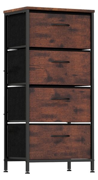 Costway Cassettiera con 4 cassetti torre portaoggetti in tessuto con piano in legno, Cassettiera maniglie facili da tirare