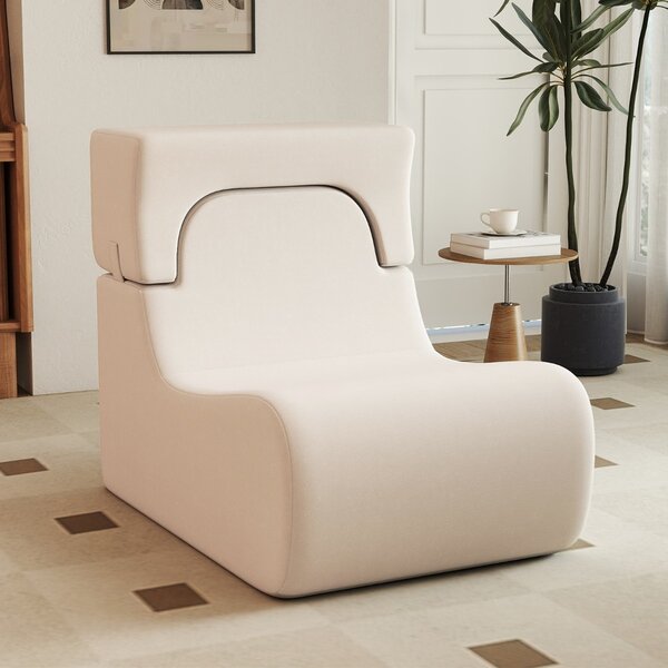 Costway Sedia da pavimento per adulti divano pigro con poggiatesta staccabile, Sedia comoda da lettura Beige chiaro