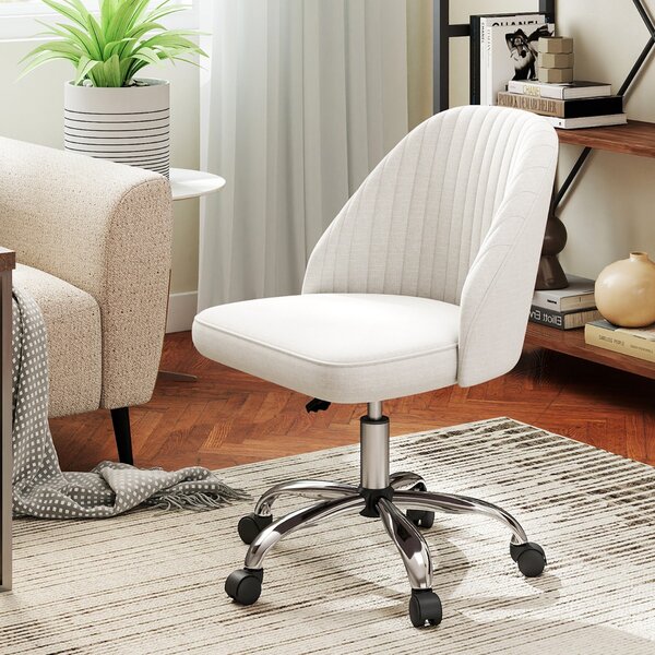 Costway Sedia da ufficio sedia da scrivania moderna senza braccioli con schienale curvo, Sedia regolabile in altezza Beige