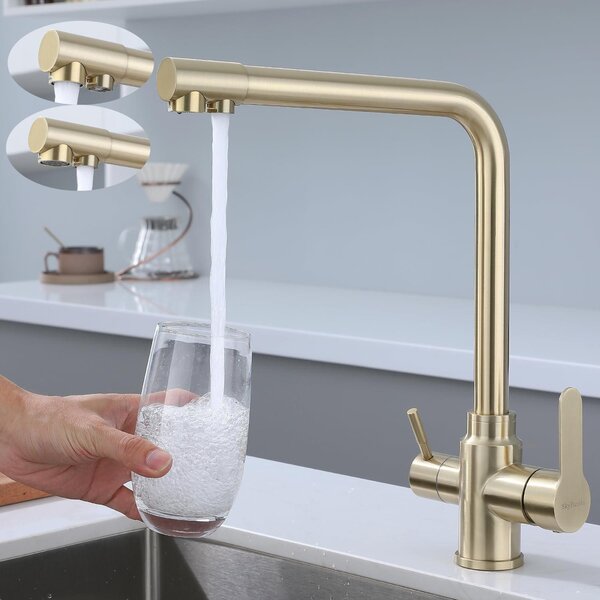 Solidchoice - Rubinetto da cucina a tre vie con due maniglie e finitura dorata