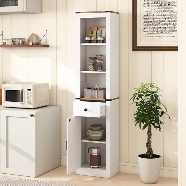 Costway Armadietto da bagno alto 173 cm organizzatore stretto con cassetto, Armadietto da bagno soggiorno e cucina Bianco