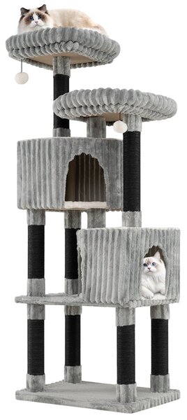 Costway Grande albero tiragraffi multilivello per gatti alta 156cm con 2 condo, Grande rivestimento morbido in flanella