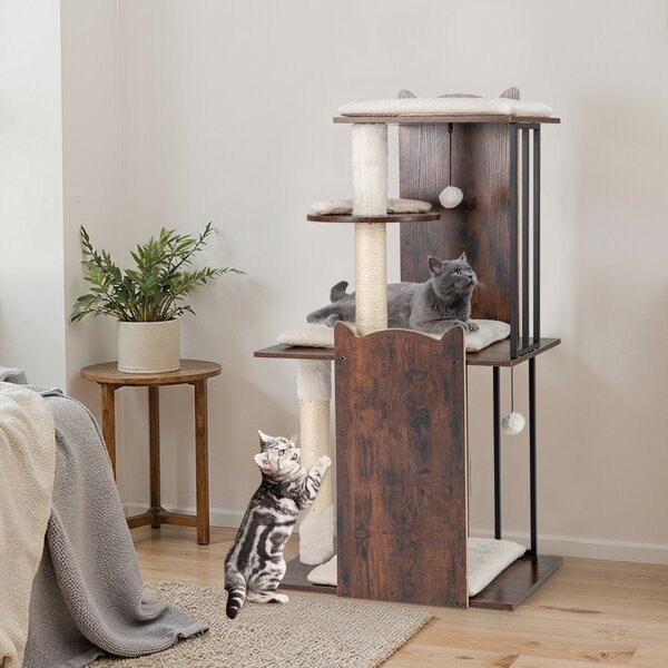 Costway Tiragraffi moderno per gatti torre per gattini in legno con posti a grattare in sisal, Tiragraffi piattaforme multiple per arrampicata