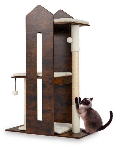 Costway Albero per gatti moderno da interno torretta in legno per gattini, Albero mobile multilivello per arrampicata