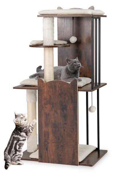 Costway Tiragraffi moderno per gatti torre per gattini in legno con posti a grattare in sisal, Tiragraffi piattaforme multiple per arrampicata