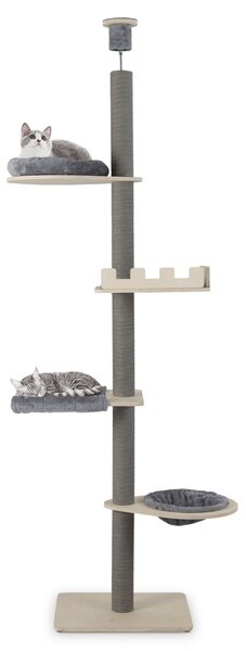 Costway Albero per gatti a 5 piani da pavimento a soffitto torre in legno con piattaforma, Albero amaca e cuscini rimovibili