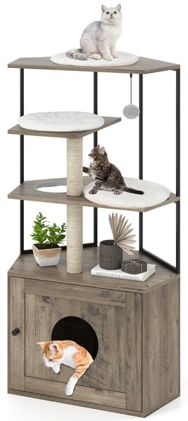 Costway Albero per gatti con lettiera nascosta mobile moderno per gatti con 2 tiragraffi, Albero torretta interna in legno per gattini