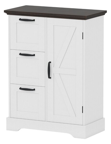 Costway Mobile da pavimento mobile accentato rustico con porta da fienile, Mobile credenza indipendente per cucina Bianco