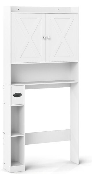 Costway Scaffale organizzatore con doppie ante e ripiano regolabile, Mobile contenitore sopra il WC per bagno e lavanderia Bianco