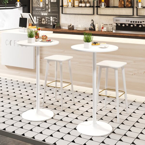 Costway Tavolo da cocktail 101,5 cm si trasforma in tavolo caffè 56 cm, Tavolo bistro rotondo 2 pezzi finitura polvere elegante Bianco